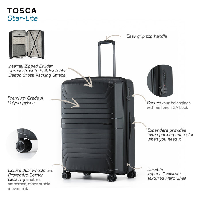 Star Lite 64cm Medium Hard Suitcase - Black