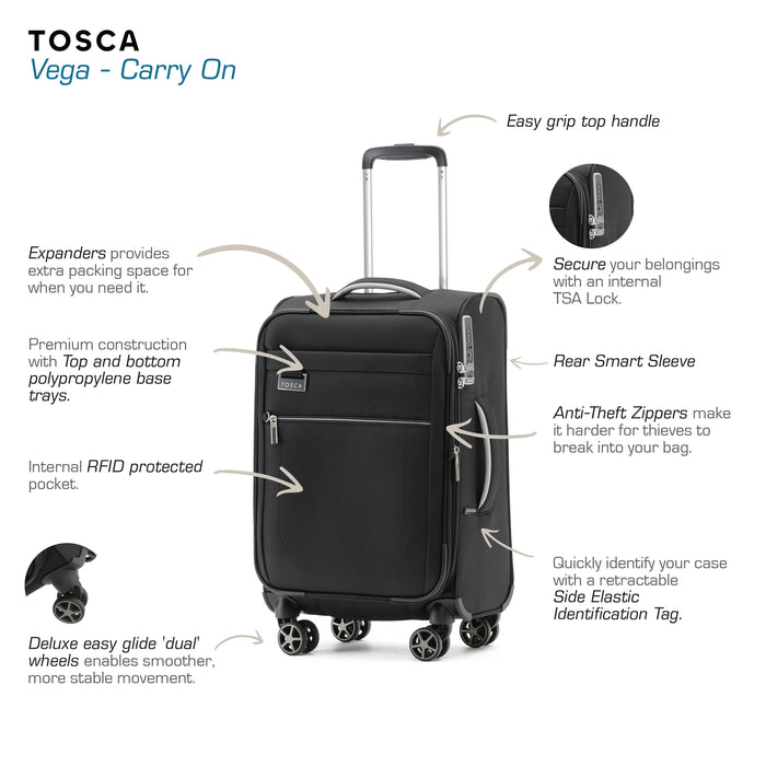 Vega 55cm Small Soft Carry On - Black
