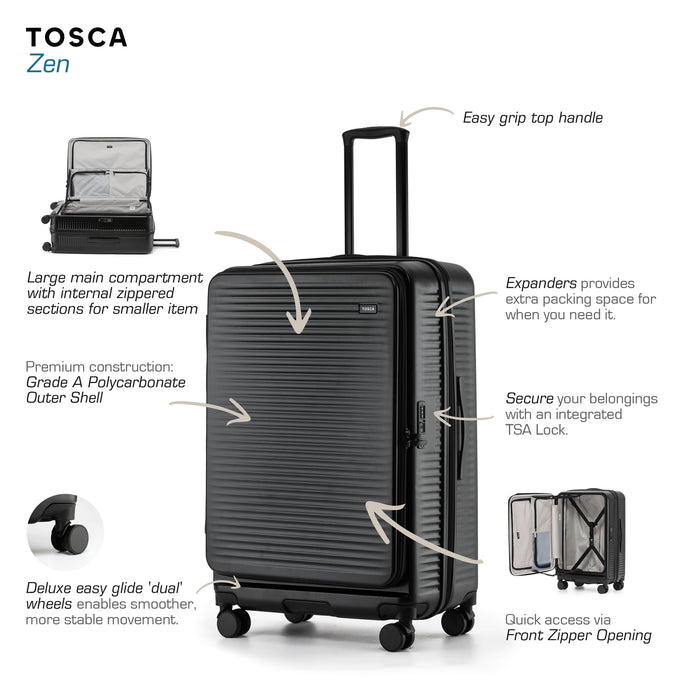 Zen 65cm Medium Front Opening Hard Suitcase - Black