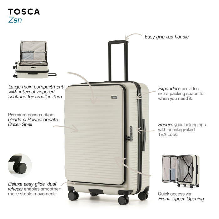 Zen 77cm Large Front Opening Hard Suitcase - Stone