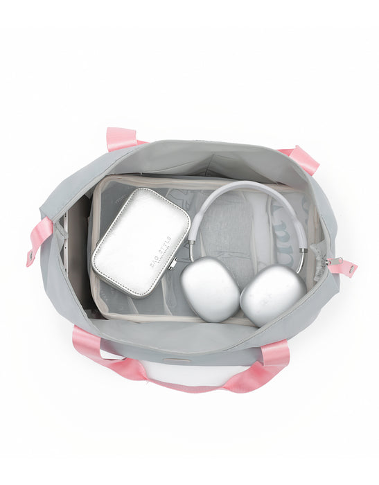 Foldable & Expandable Travel Tote - Grey/Pink