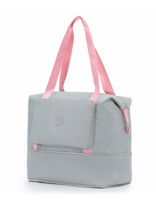 Foldable & Expandable Travel Tote - Grey/Pink