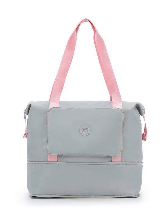 Foldable & Expandable Travel Tote - Grey/Pink
