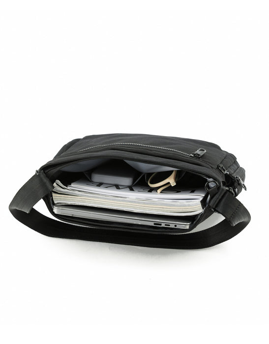 Anti-Theft Square Large Shoulder Bag with Handle - Black