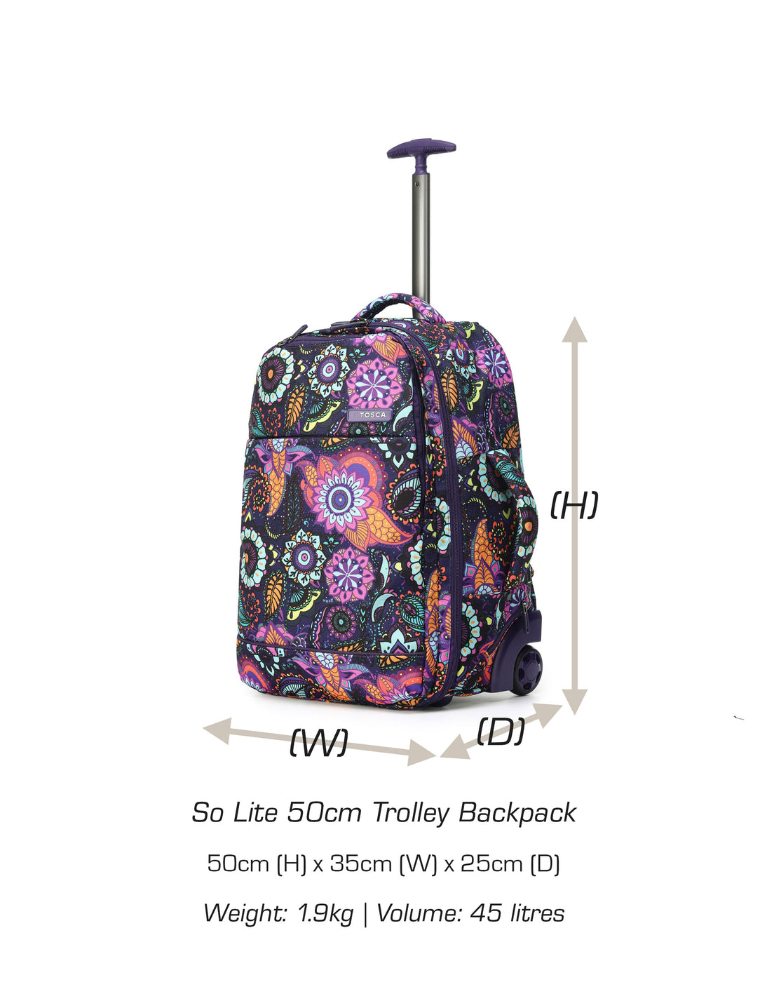 So Lite Paisley Trolley Backpack - TOSCA Travelgoods