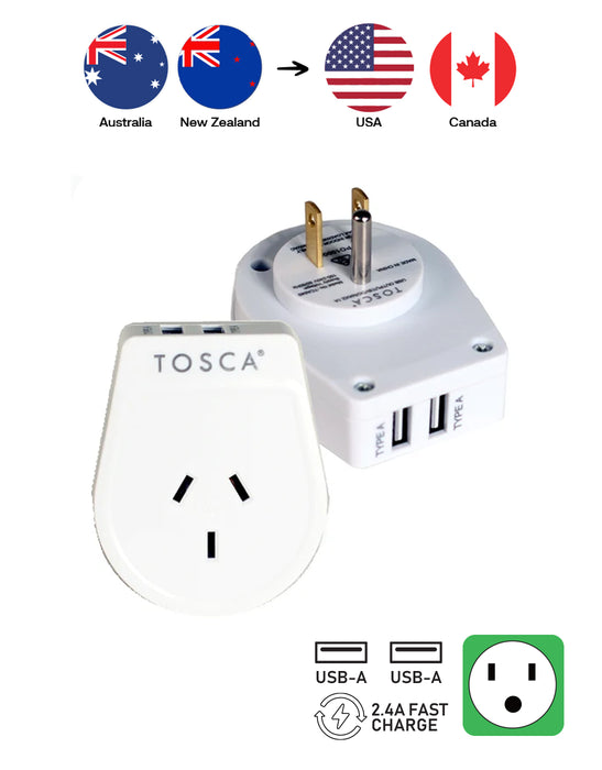 Travel Adapter with 2 USB Type-A Ports for USA & Canada