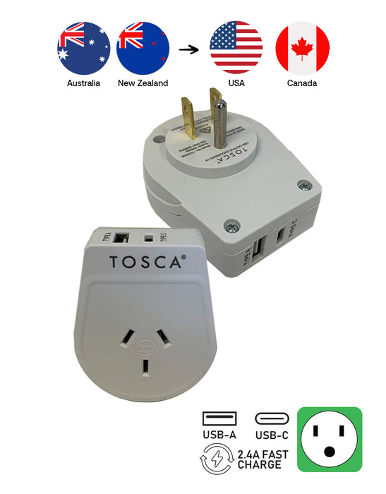 Travel Adapter USB A+C Ports for USA & Canada