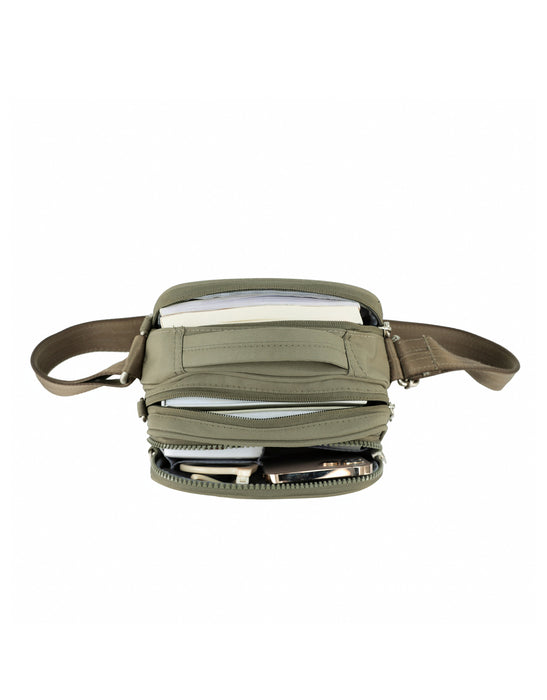 Anti-Theft Shoulder Bag with Handle - Khaki