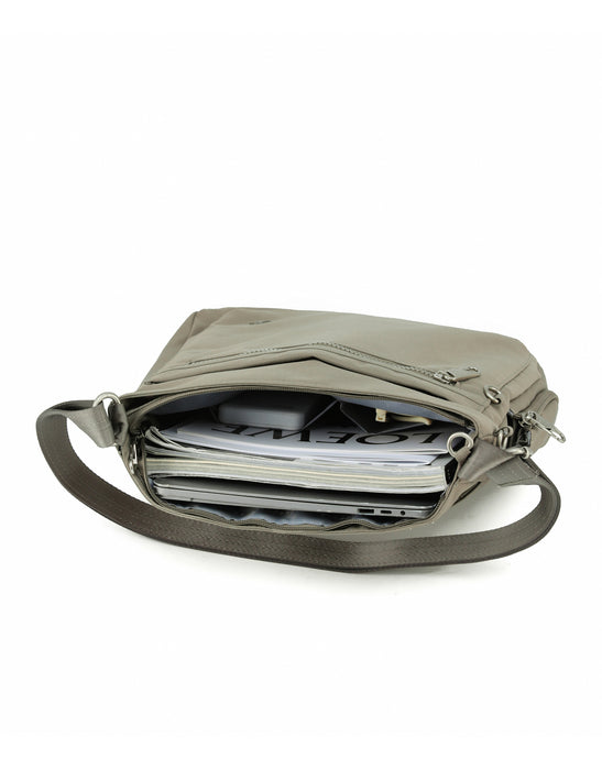 Anti-Theft Square Large Shoulder Bag with Handle - Taupe