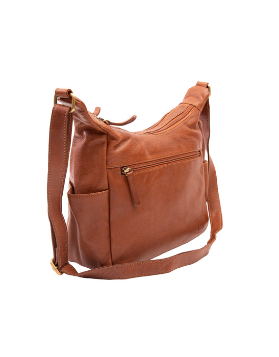 Large Leather Cross Body Bag - Tan