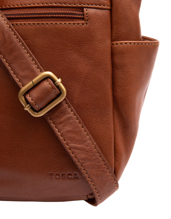 Large Leather Cross Body Bag - Tan