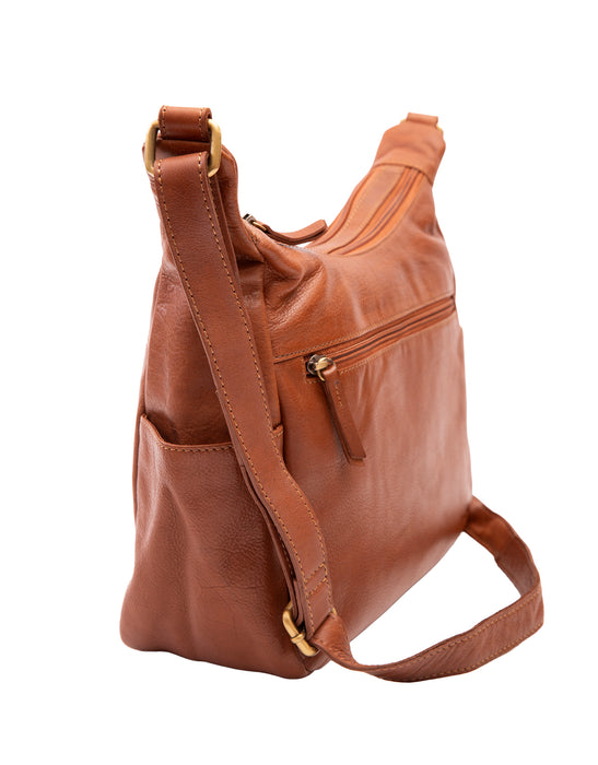 Large Leather Cross Body Bag - Tan