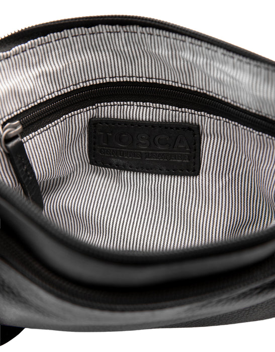 Small Leather Multi Zip Compartment Cross Body Bag - Black