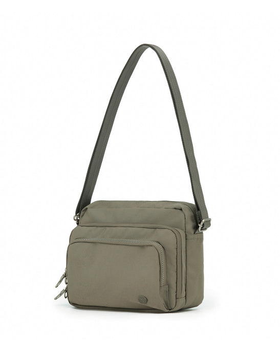 Anti-Theft Shoulder Bag with Triple Front Pockets - Taupe