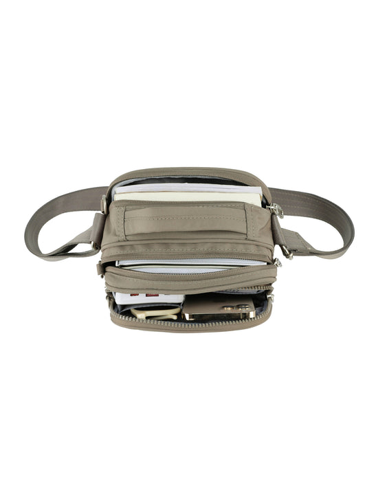 Anti-Theft Shoulder Bag with Handle - Taupe