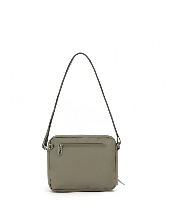 Anti-Theft Shoulder Bag with Triple Front Pockets - Taupe