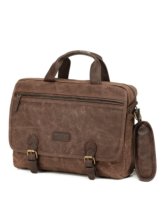 Waxed Canvas Briefcase - Brown