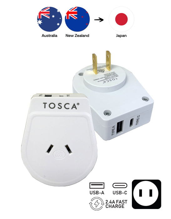 Travel Adapter USB A+C Ports for Japan & South America