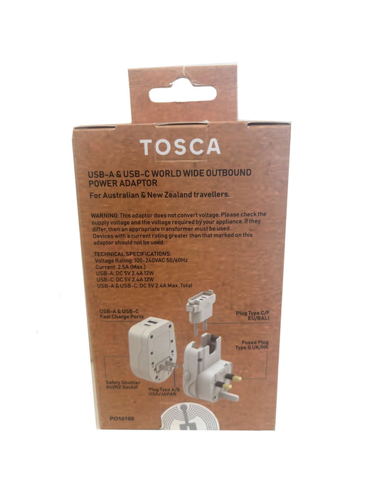 Worldwide Travel Adaptor with USB A + USB C Ports